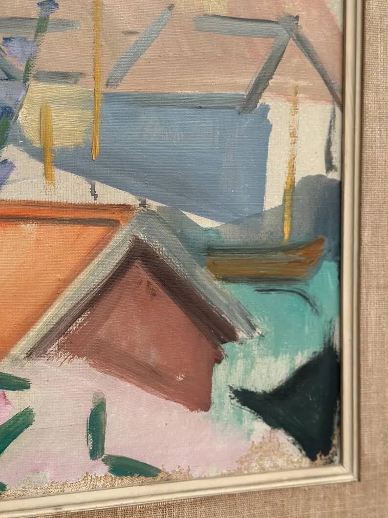Swedish Original Oil on Canvas – "Figure Near a Flower Fence" by Carl Gunne – Signed – Vintage and Framed – 69.5 × 48 cm (27.4" × 18.9")
