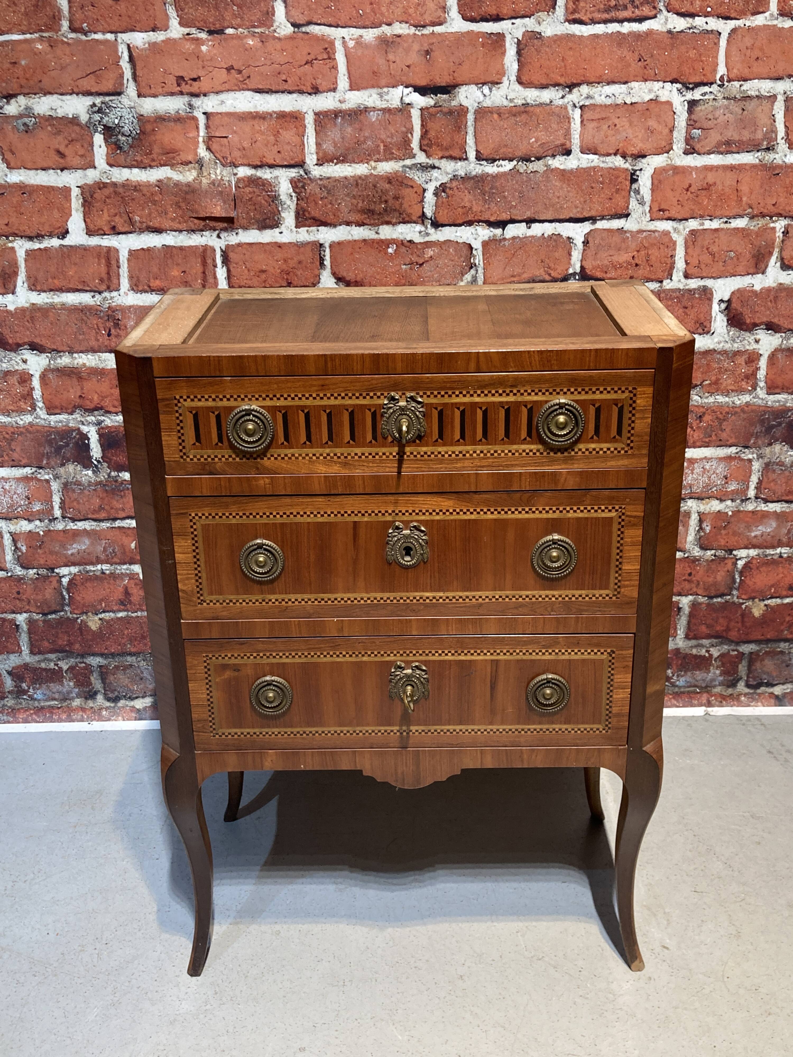 Louis XVI style chest of drawers with pink marble top