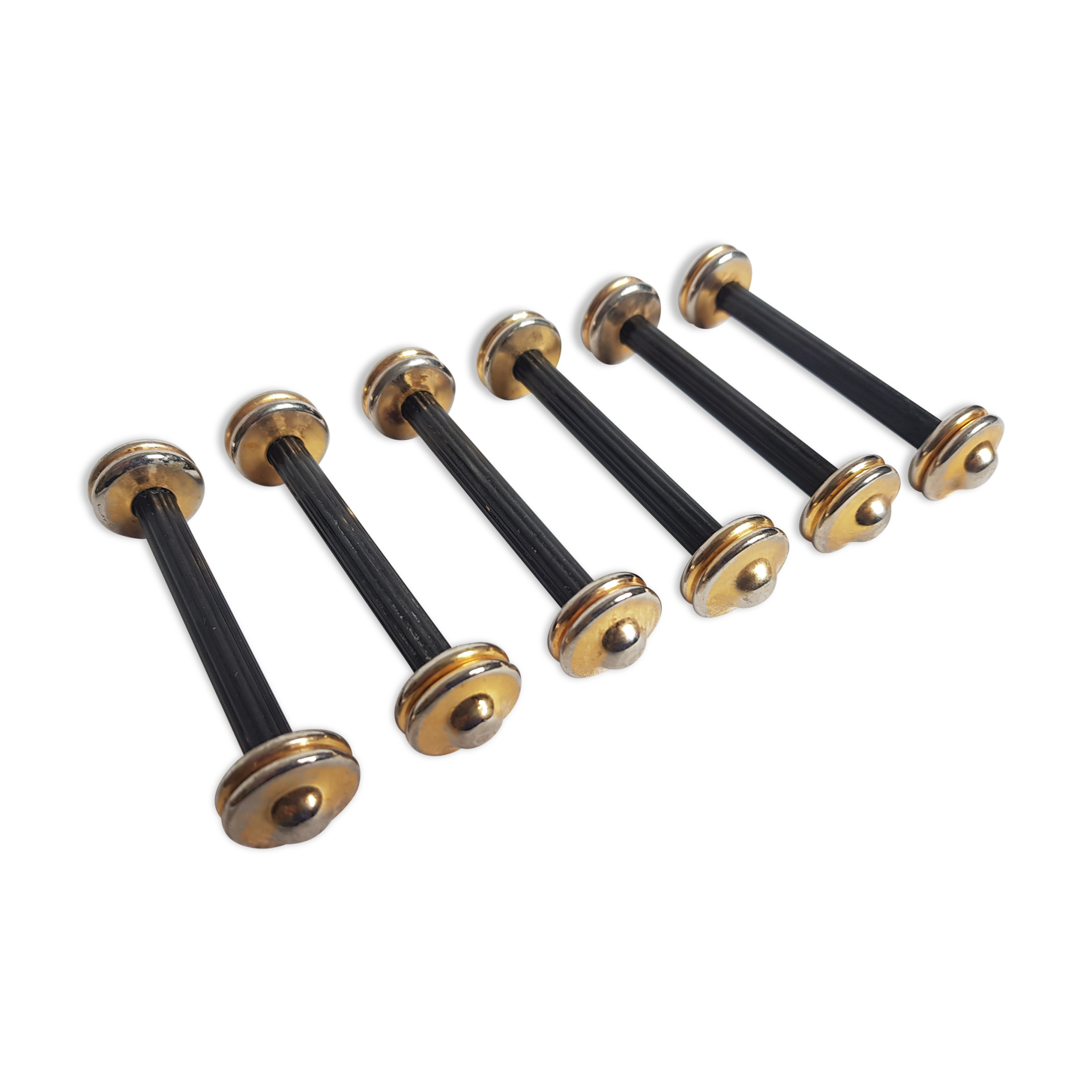 Lot of 6 stainless steel and gold metal knife holders from the "Gelb" goldsmith brand in Paris