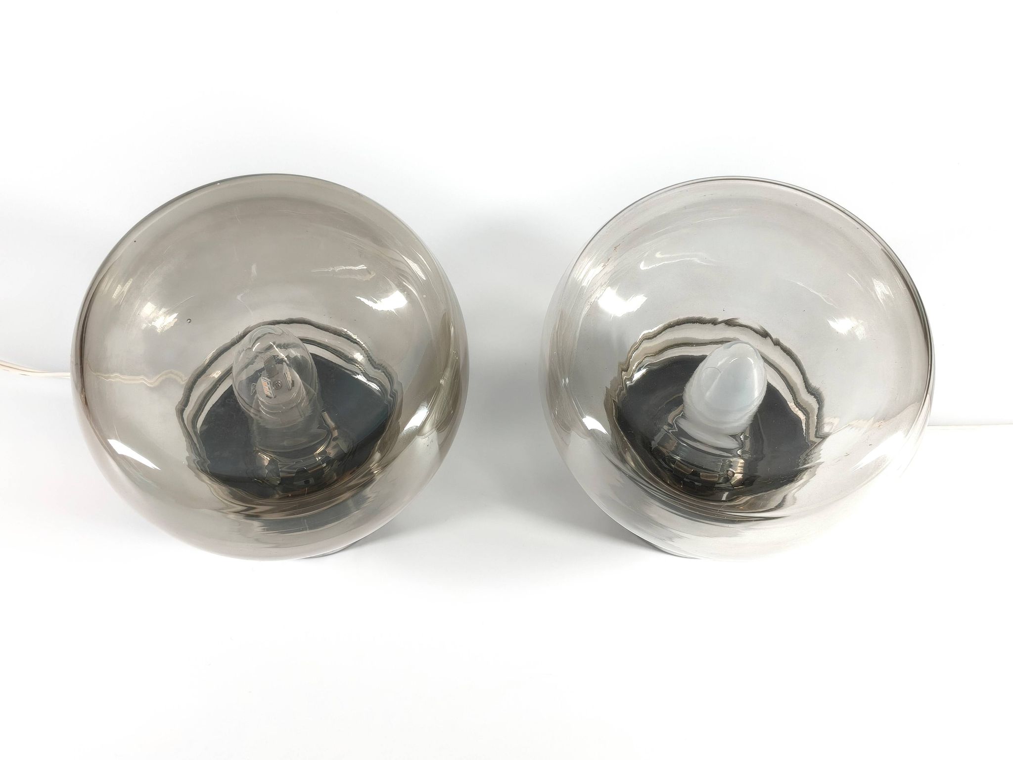Pair of vintage 70s lamps in smoked glass – retro design lighting