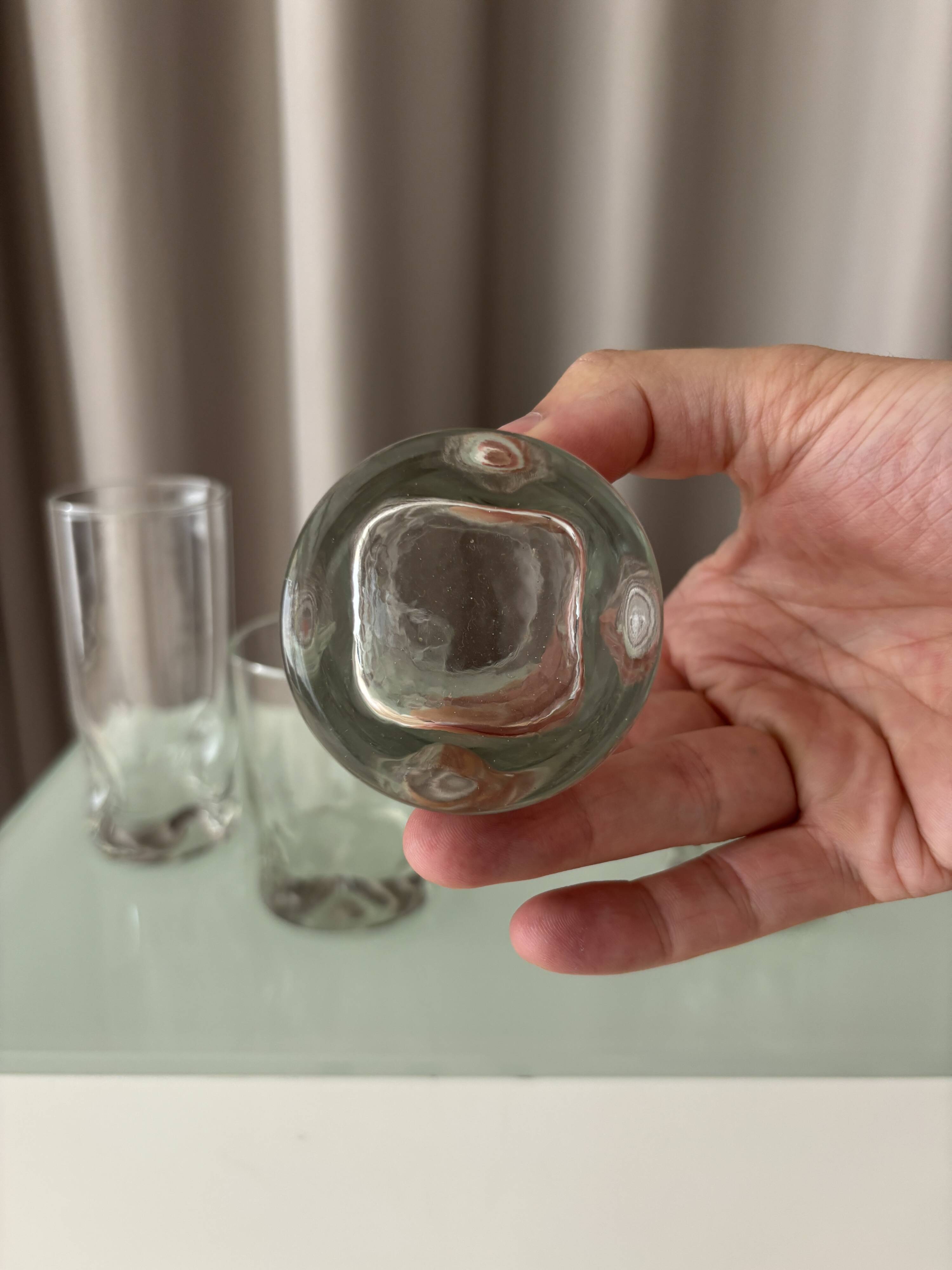 Set of 4 Vintage Sculptural Drinking Glasses | Thick Glass Tumblers & Highb