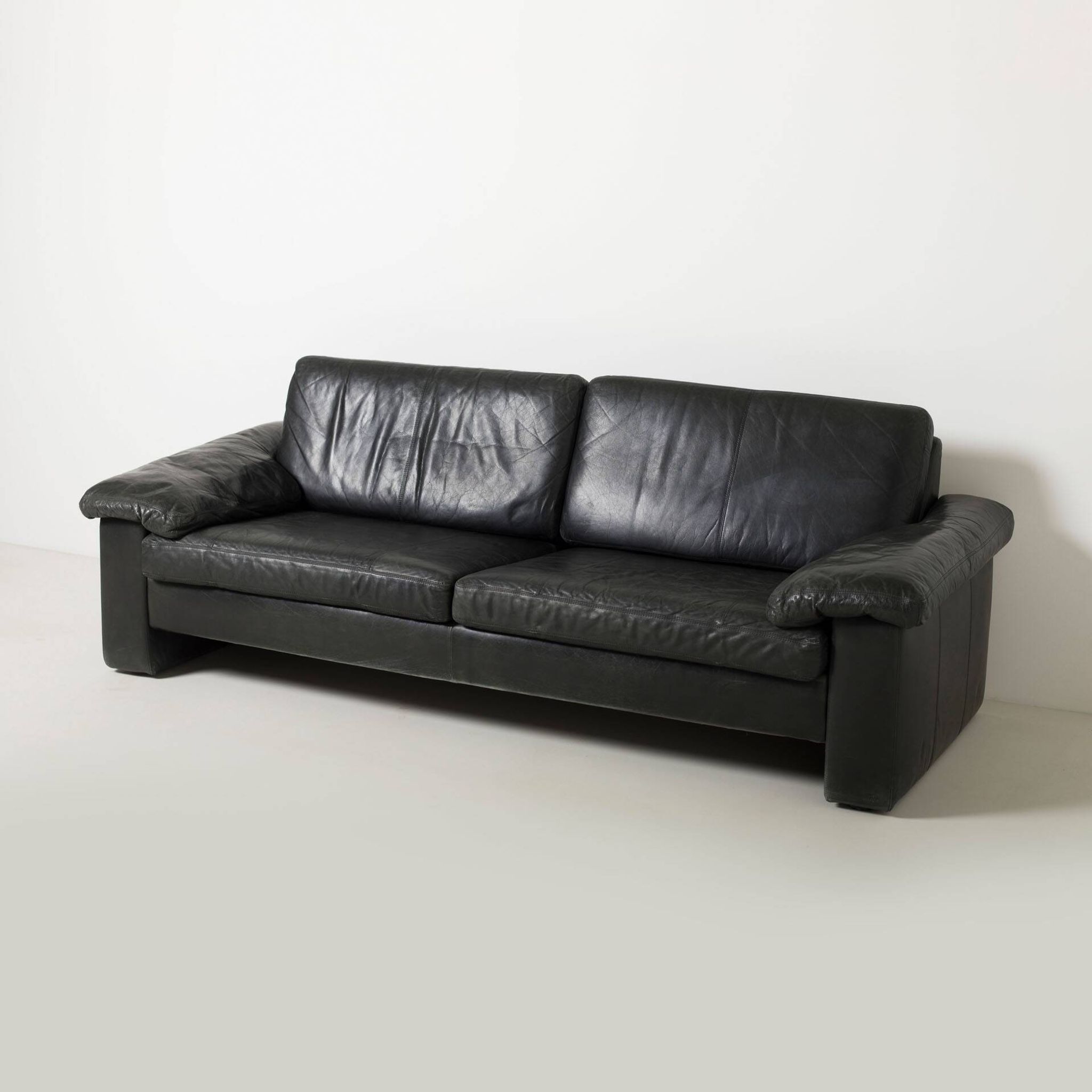 Cor Conseta black leather 3 seater sofa, Germany, 1970s