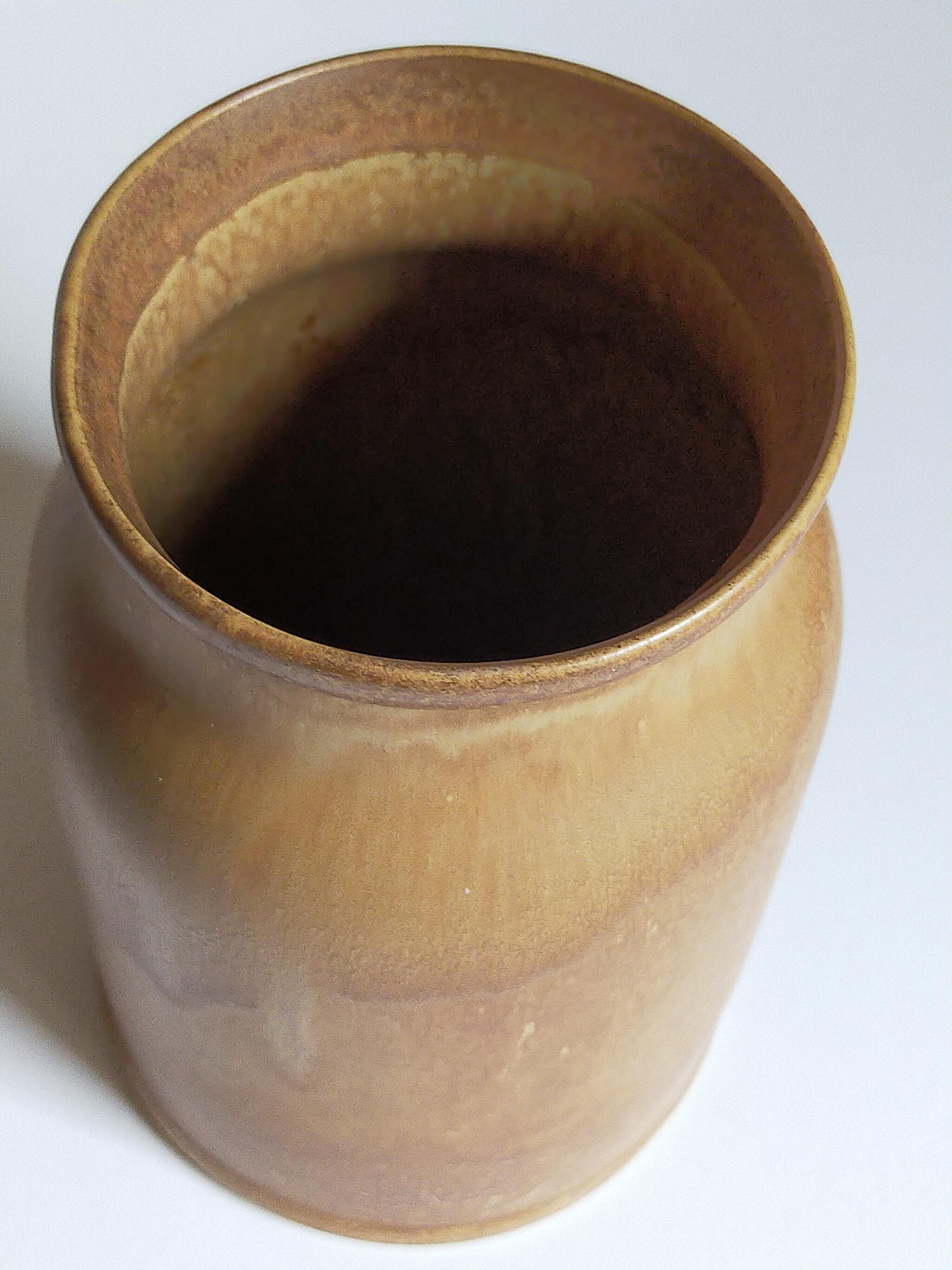 Vintage French enamelled straight sandstone vase