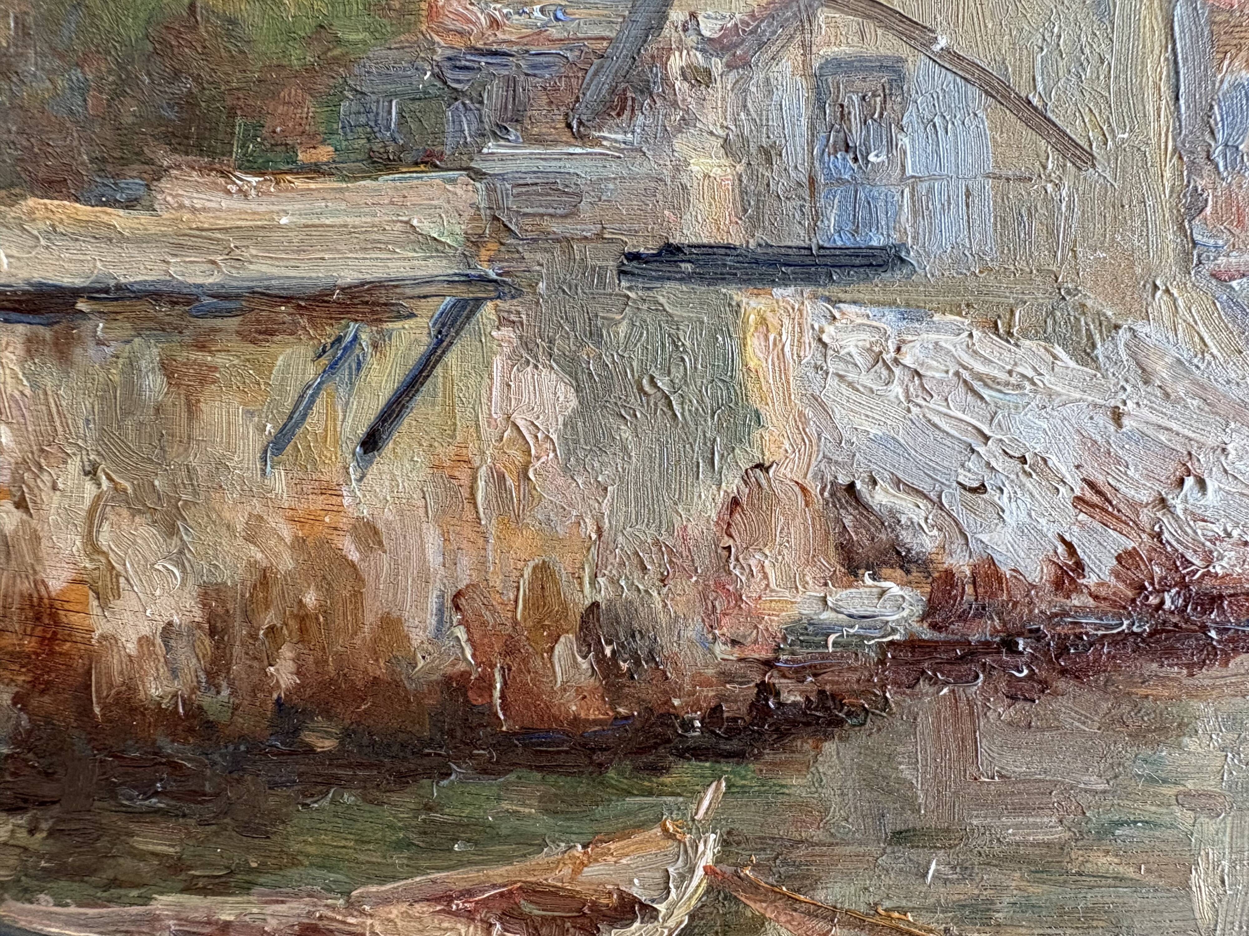 The tide gauge, oil on wood, seascape in Marseille, 20th century