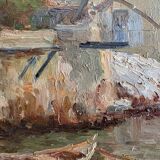 The tide gauge, oil on wood, seascape in Marseille, 20th century