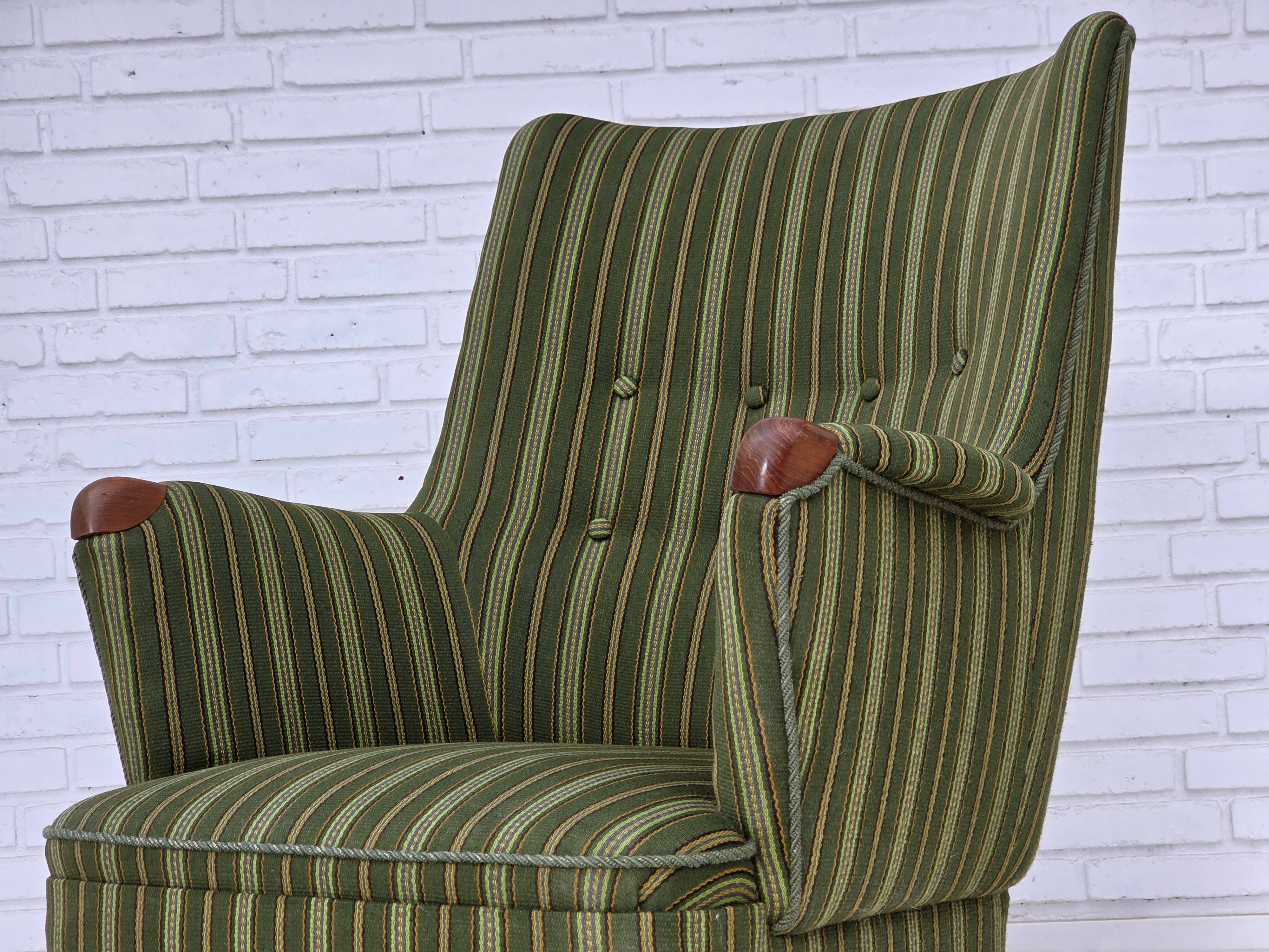 1960s, Danish armchair, green furniture wool, teak wood.