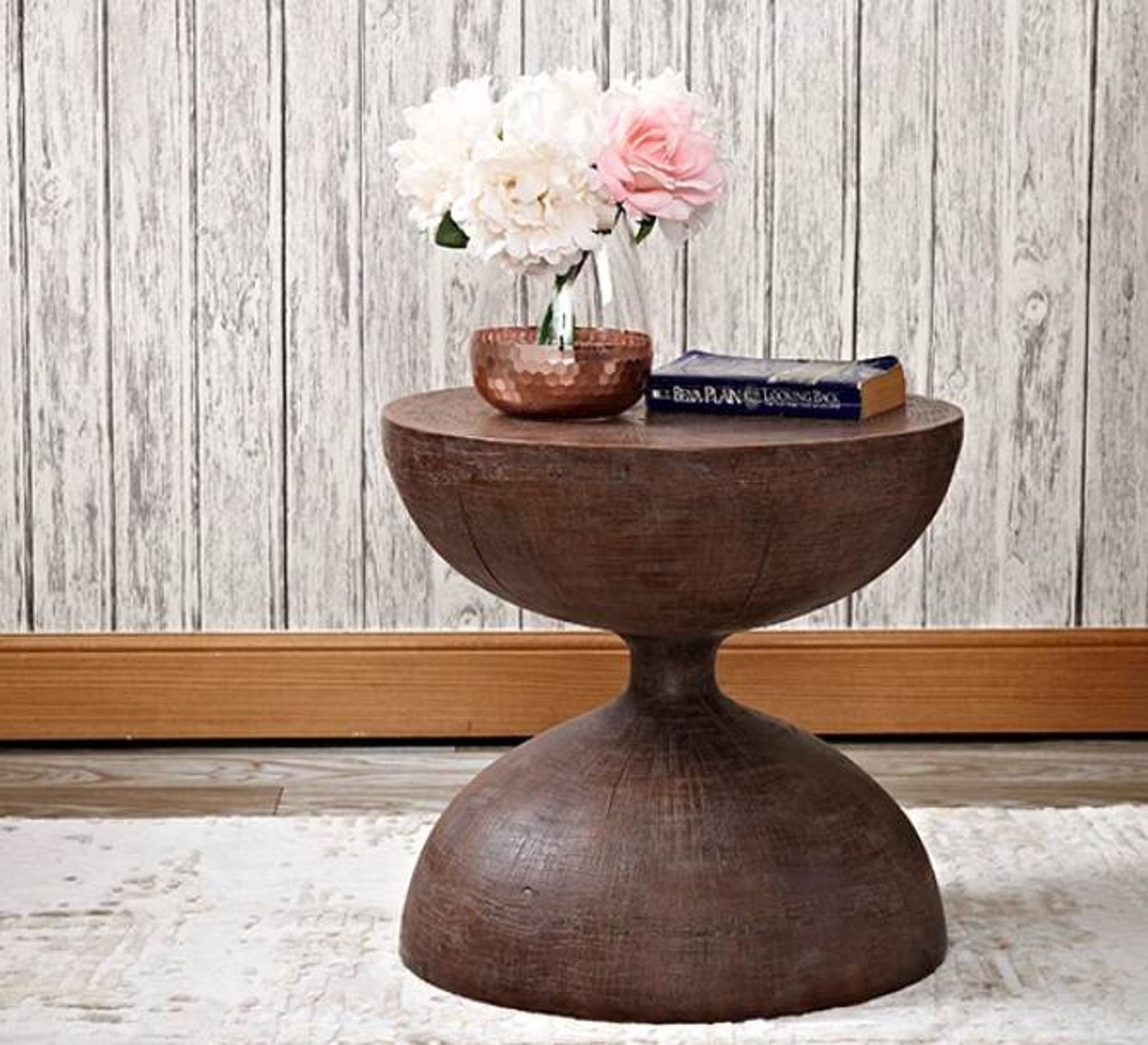 Wabi-Sabi Style Vintage Hourglass Shape Wooden Coffee Table, Living Room Furniture