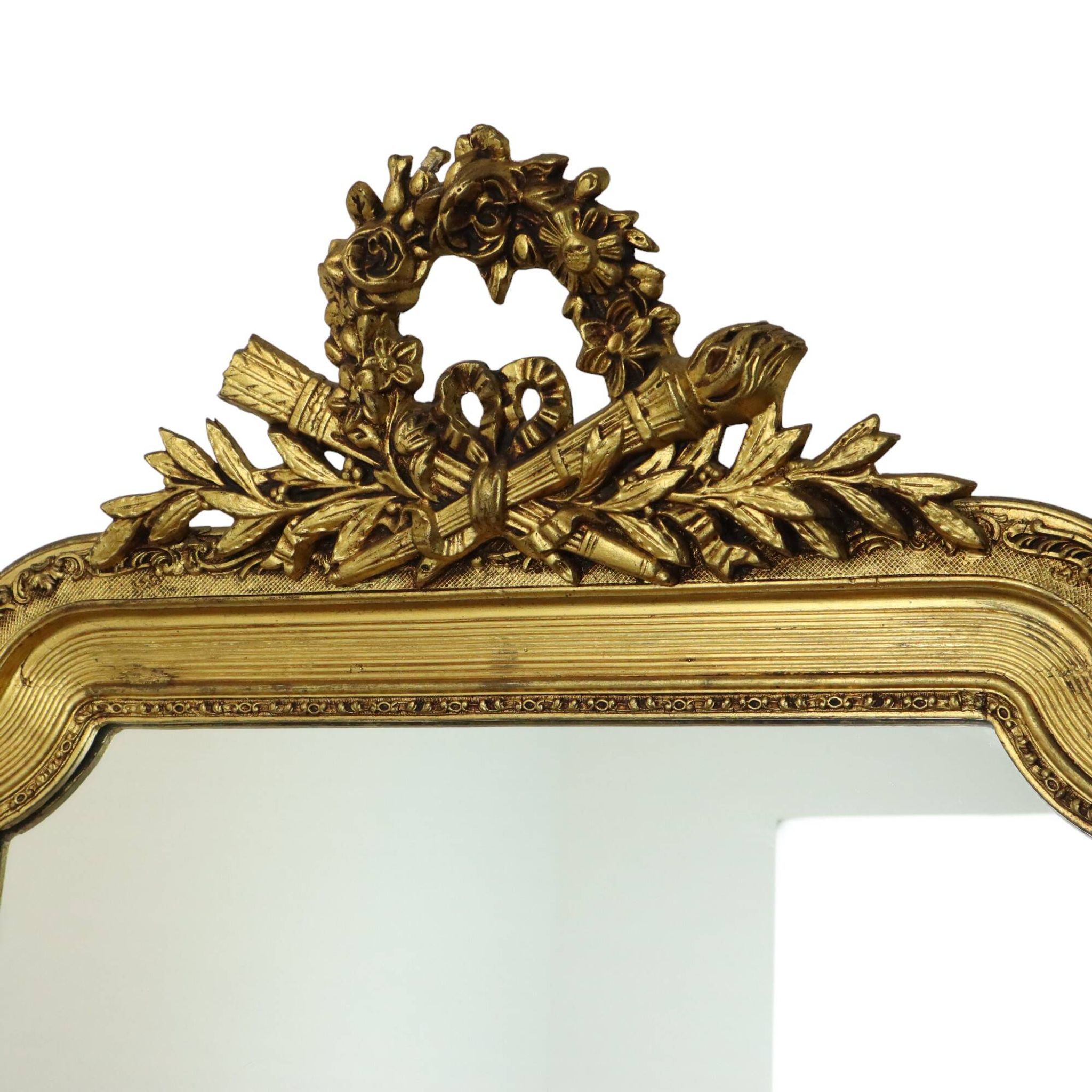 Large Antique Gold Mirror with Crown Classic Baroque France 118cm