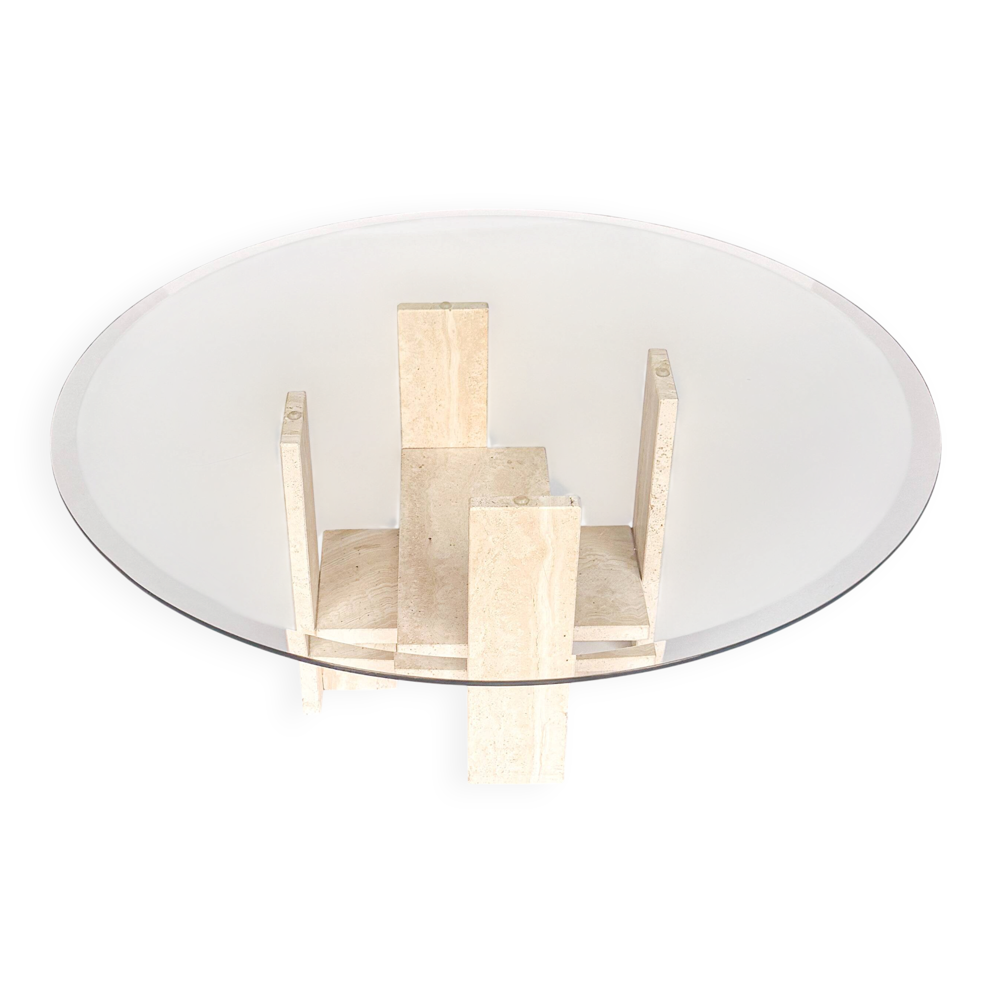 Table basse en travertin architectural vintage, années 1970.