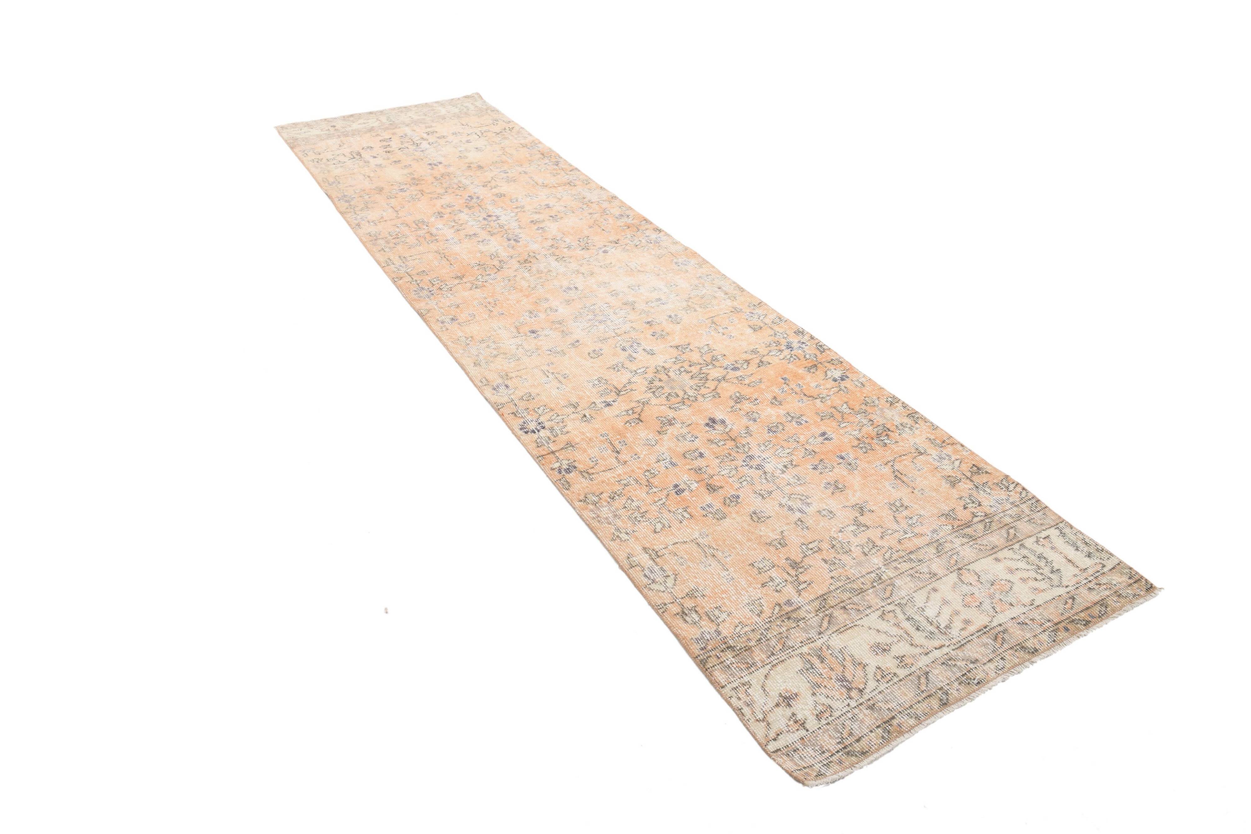 Tapis de couloir turc vintage à motif floral