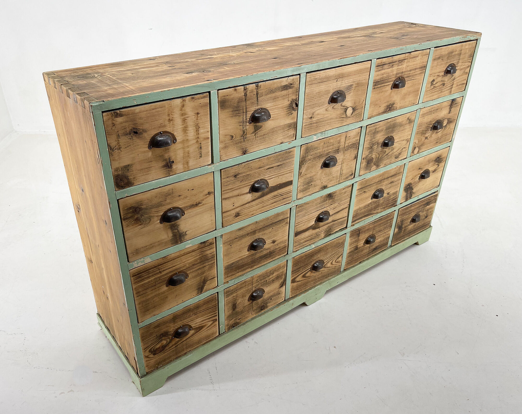 Vintage industrial wooden cabinet with original handels, 1930's