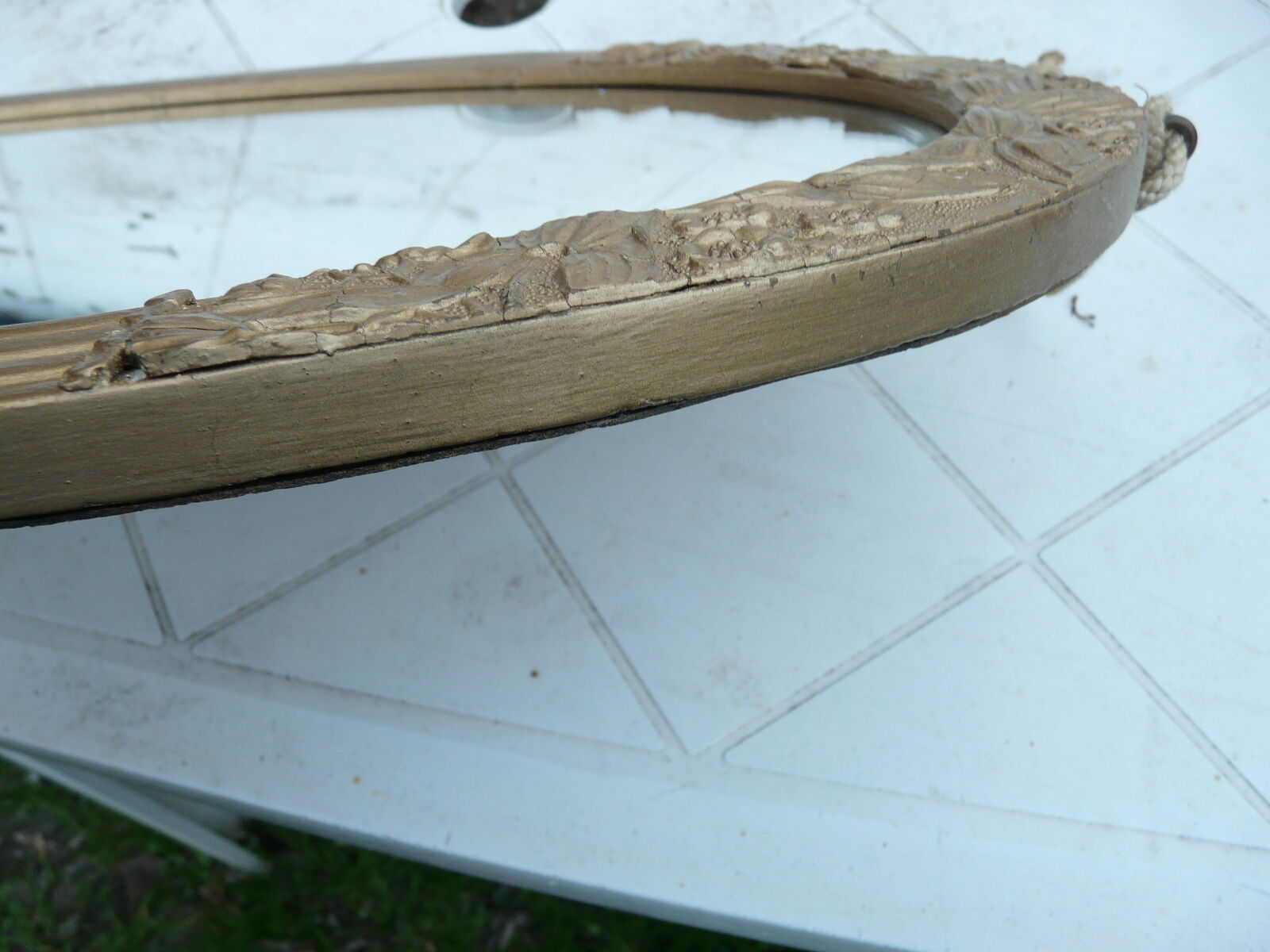 bevelled wooden art deco and gilded stucco bevelled mirror 66x39cm