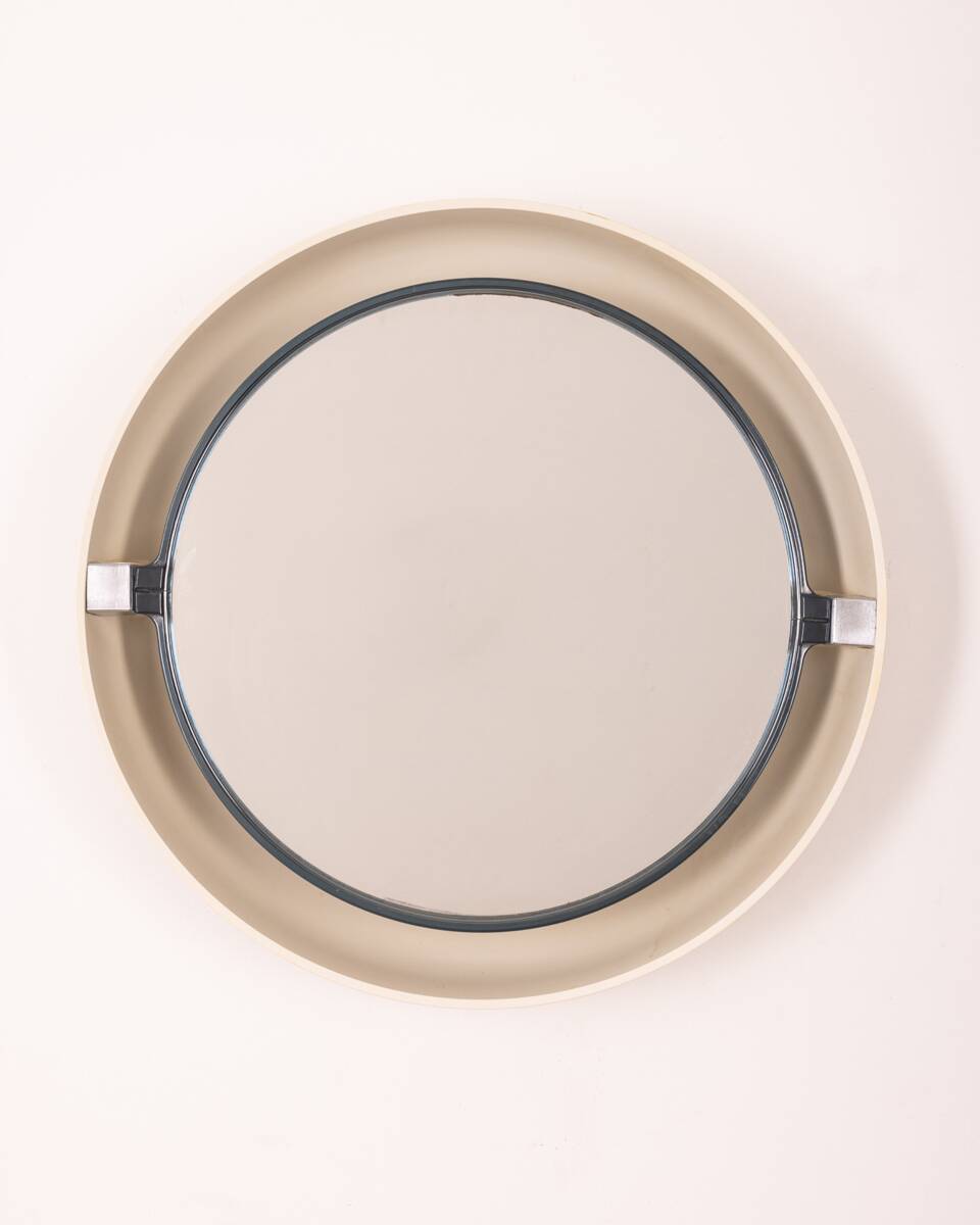 Vintage wall mirror 70's white backlit o design allibert