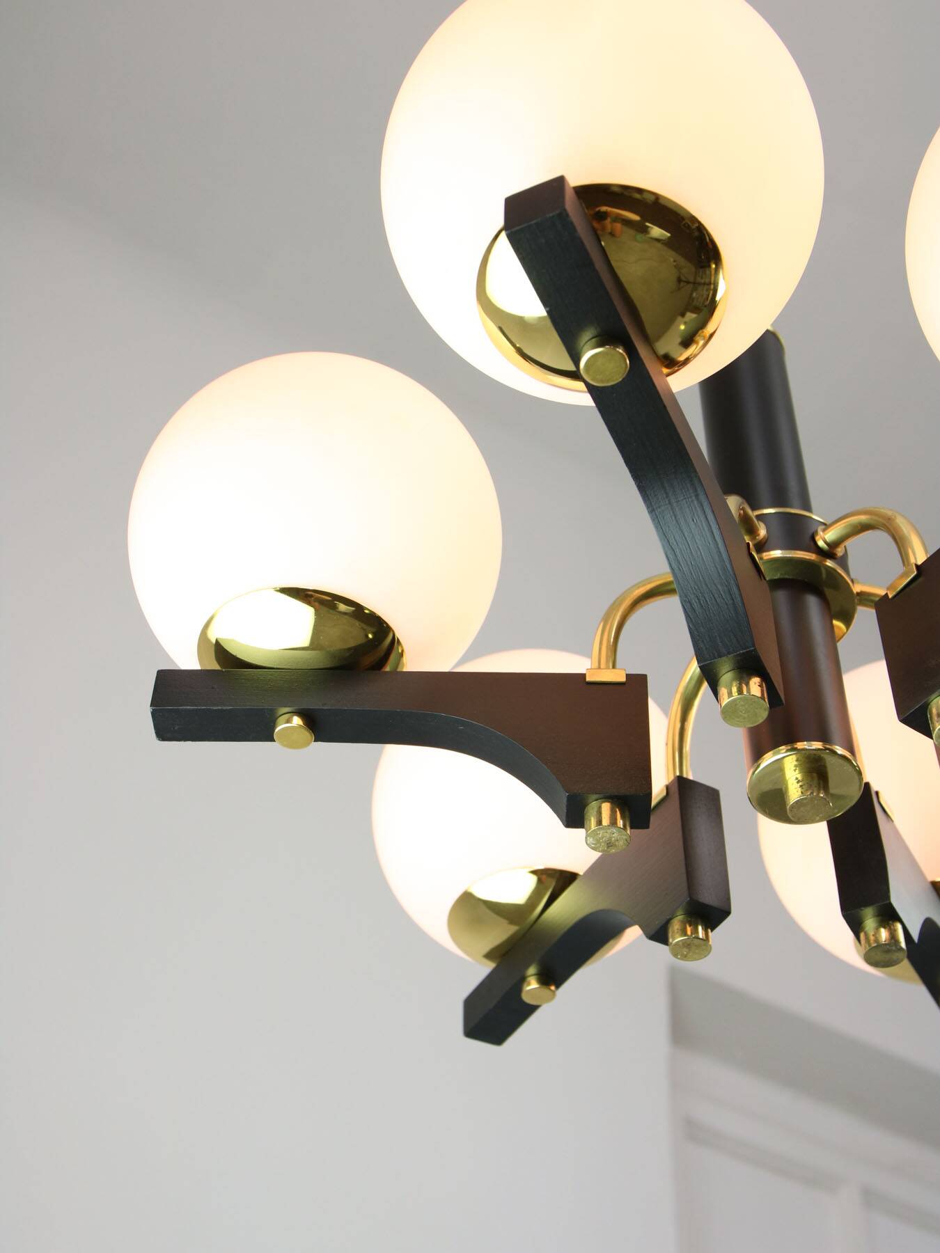 Mid-Century Modern Italian Brass and Opaline Chandelier