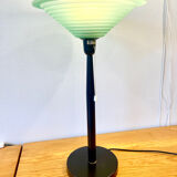 Postmodern lamp from the 80s – green opaline glass and black base, edition