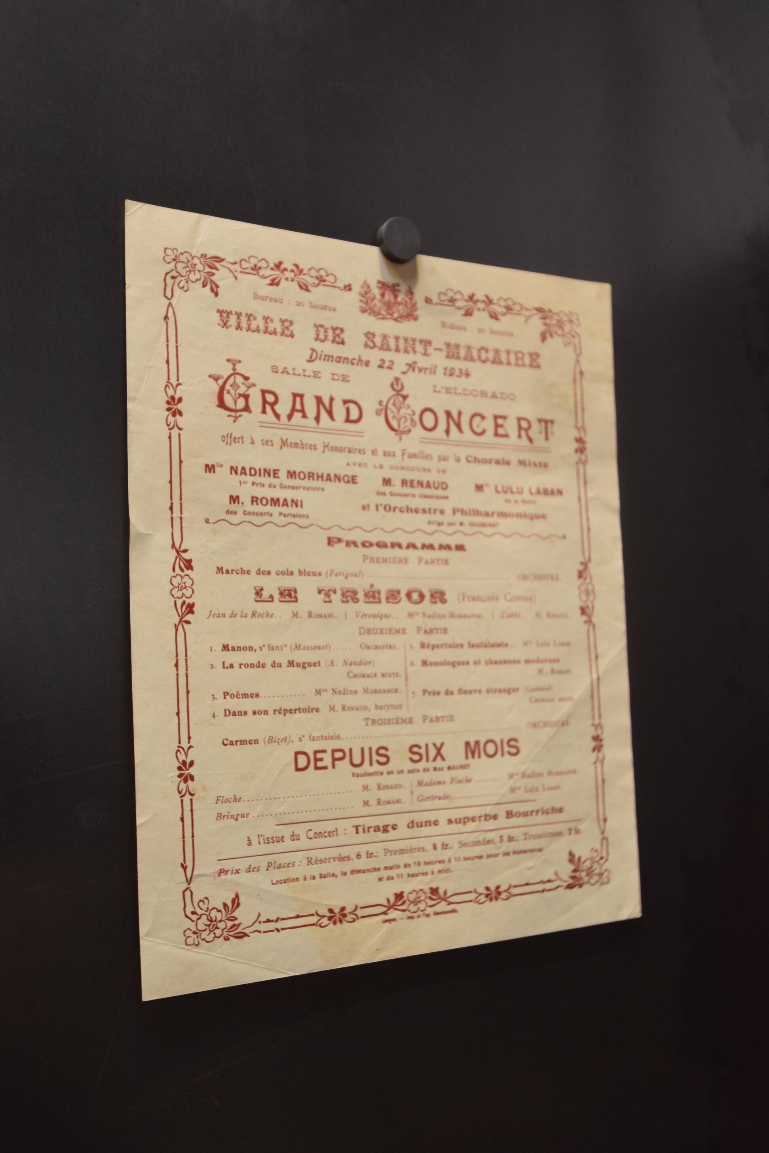 Poster "Grand Concert" - City of Saint-Macaire - 1934