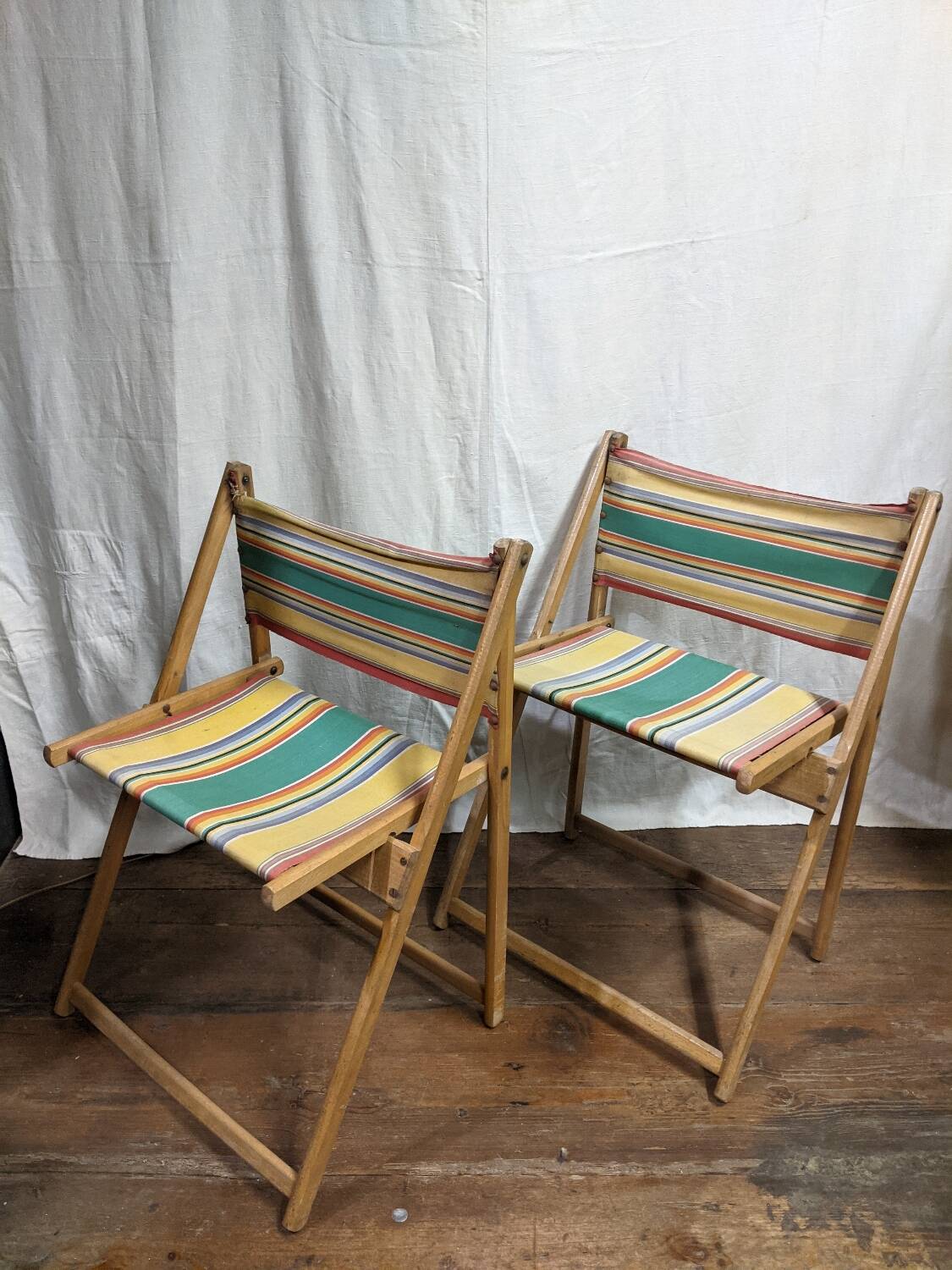 Folding wood and canvas beach chairs 1950