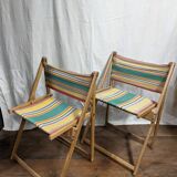 Folding wood and canvas beach chairs 1950