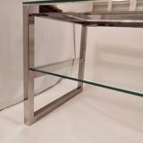 1980s coffee table with a double chrome metal top.