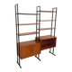 Vintage Italian double modular bookshelf in teak and metal.