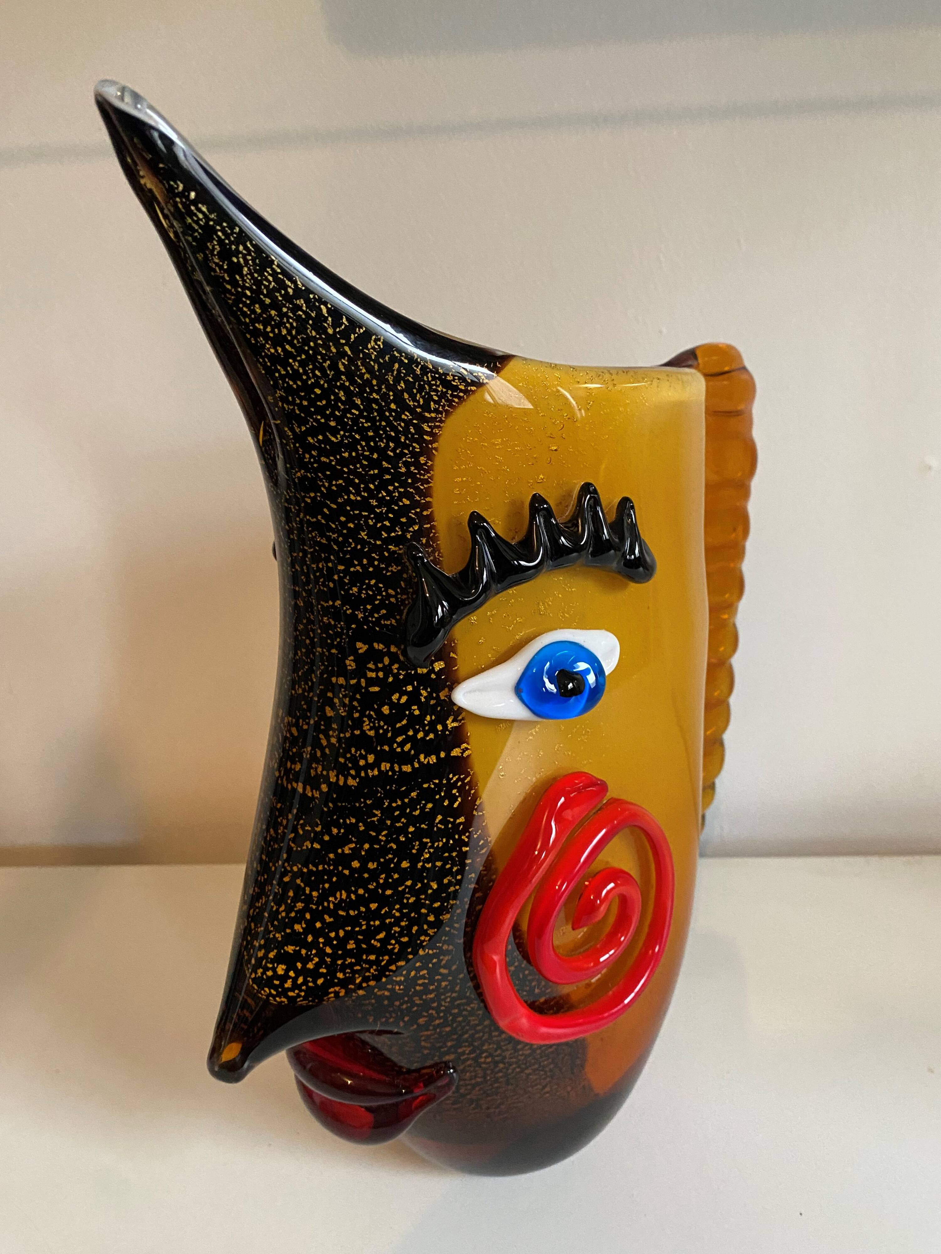 Fish head vase in Murano glass from the 1980s.
