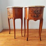 Pair of Louis XV style bedside tables in wood and marble
