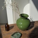 Cendrier en céramique vernissée turquoise et brune en forme de fer à cheval