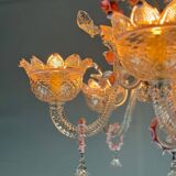 Venetian chandelier in colorless and pink Murano glass, 6 light arms circa 1940