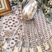 6 silver-plated metal soup spoons, 12g, art nouveau