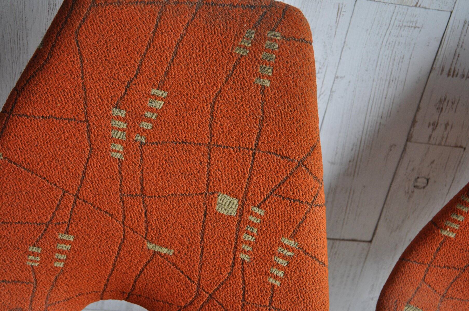 Pair of multicoloured fabric and wood Erika chairs — Judit Burián for SZKIV, 1959