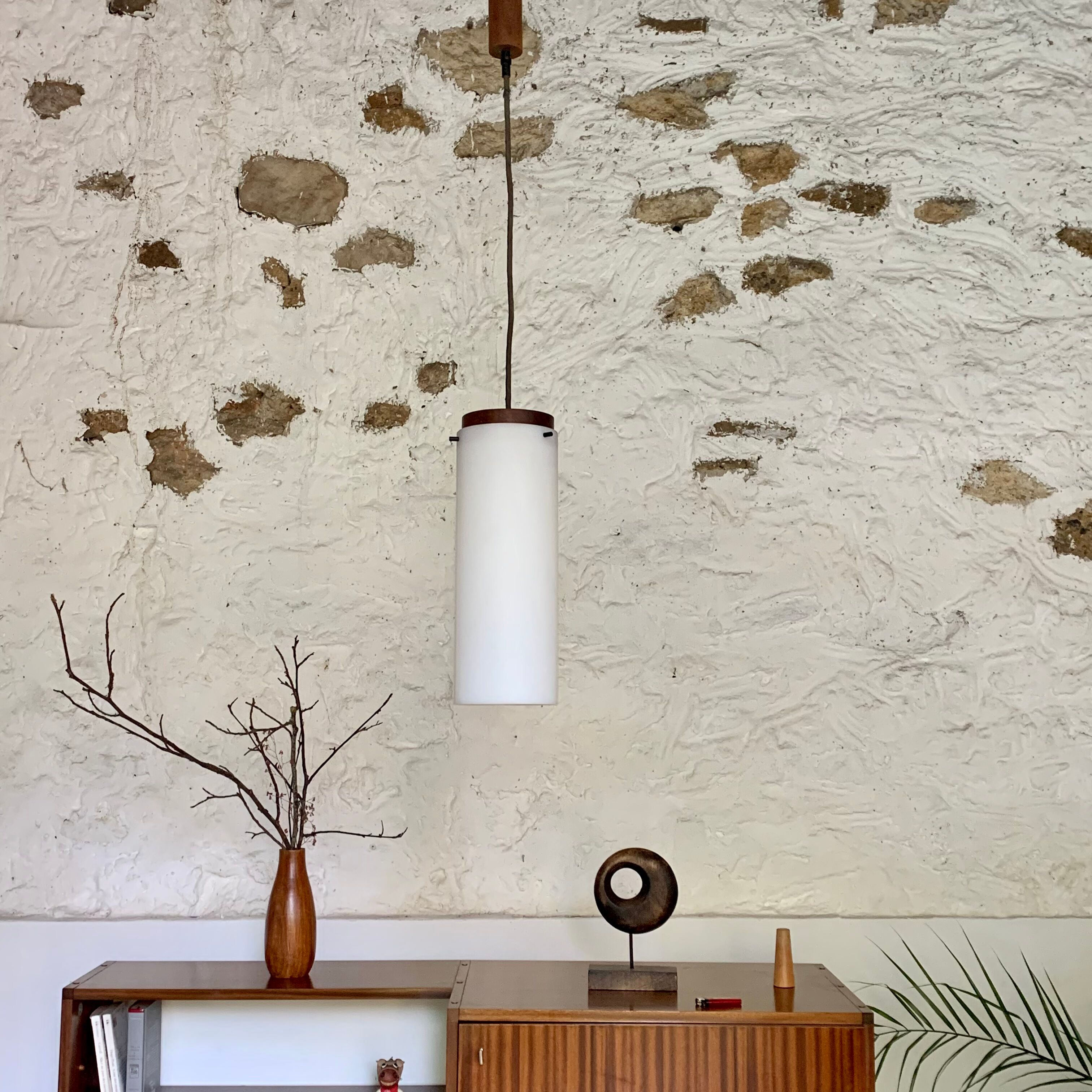 Vintage teak pendant lamp and acrylic glass