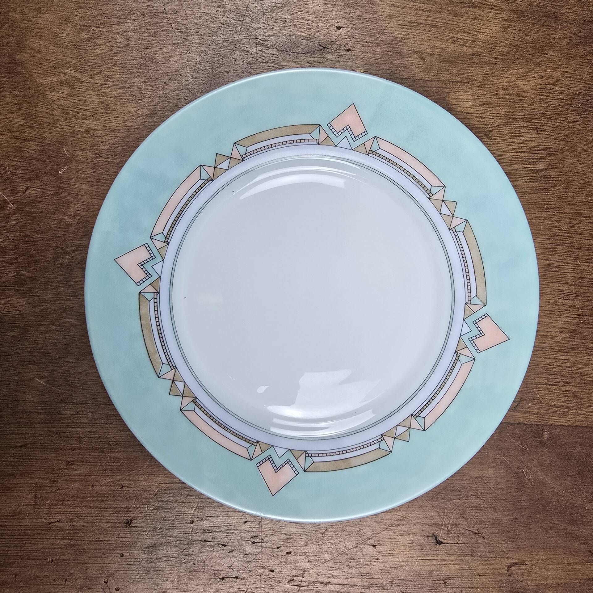 Set of 12 vintage pastel geometric dessert plates ESSO.