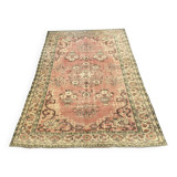 Turkish Blush Oushak Rug 6x9 Muted Vintage Rug -Beige Area Carpet  MOON.131