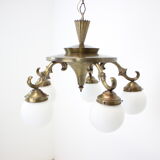 Lustre art déco à 5 flammes années 1930