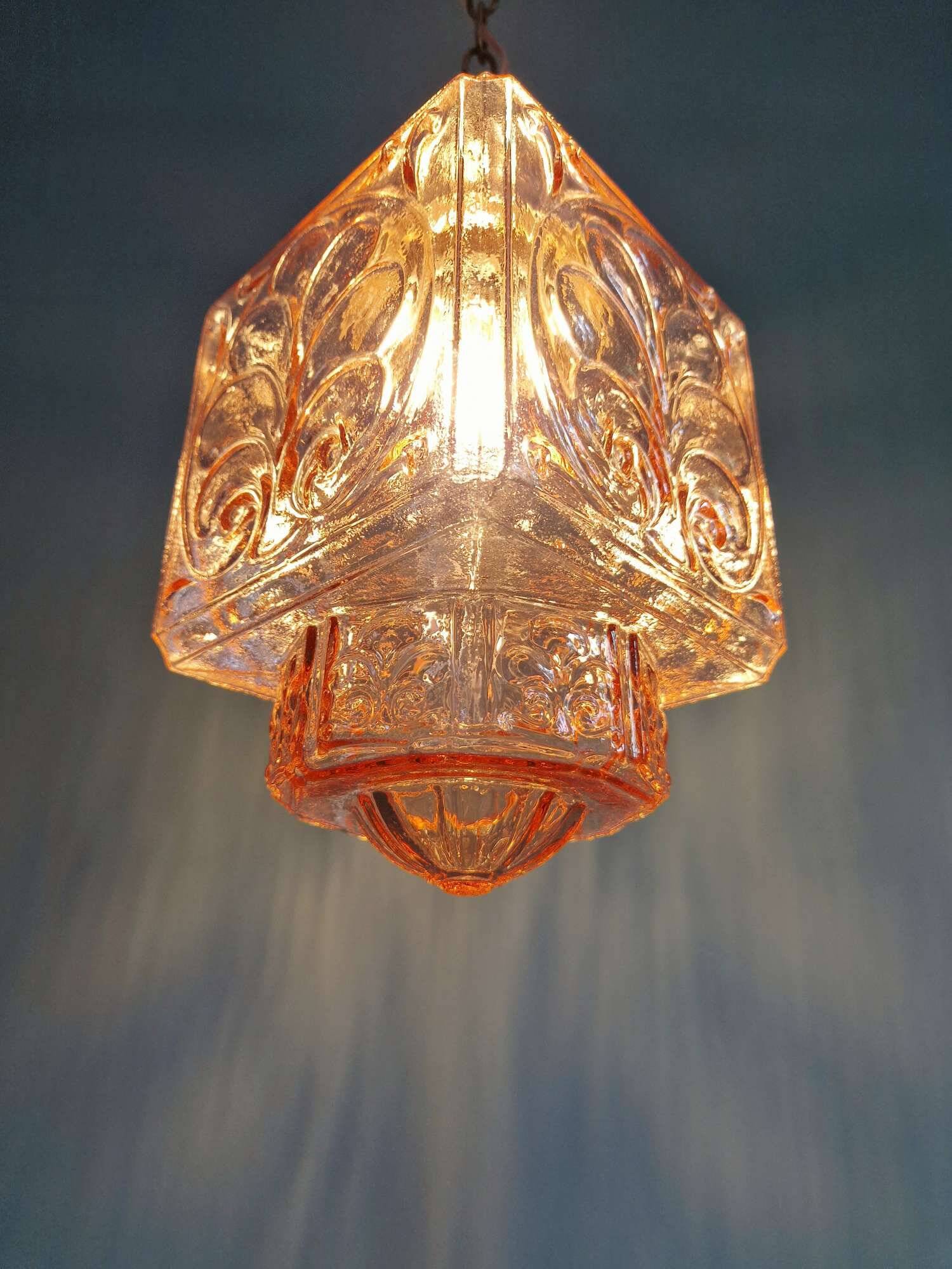 Art Deco pale pink glass pendant light, 1920s-30s