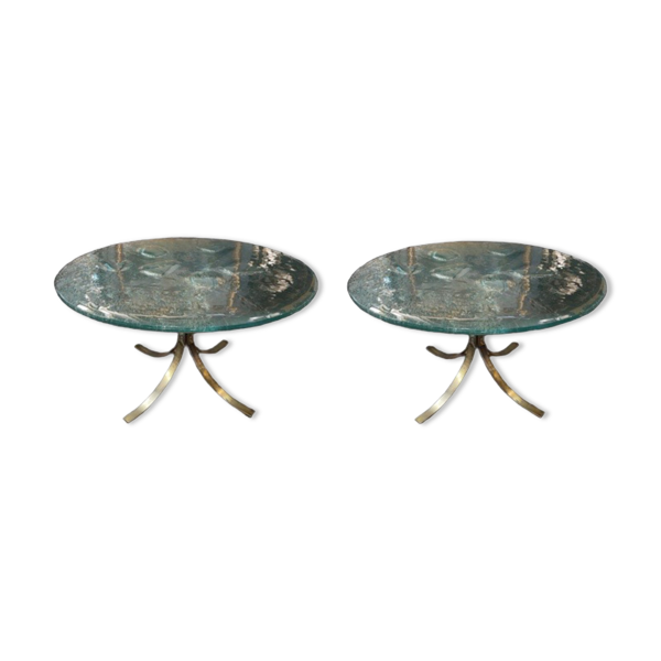 Paire de tables basses rondes, verre, ca 1970