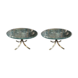 Pair of round coffee tables, glass, ca 1970
