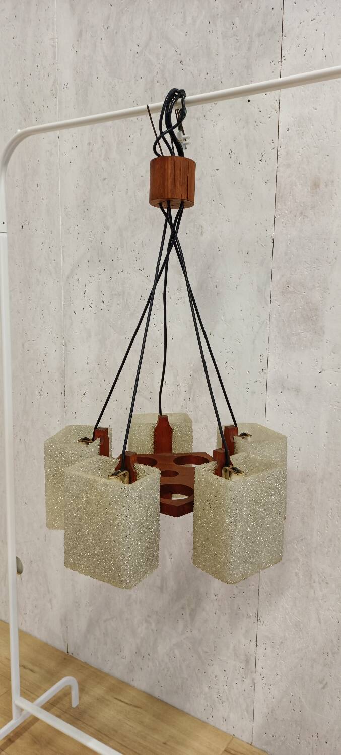 Teak and resin pendant light
