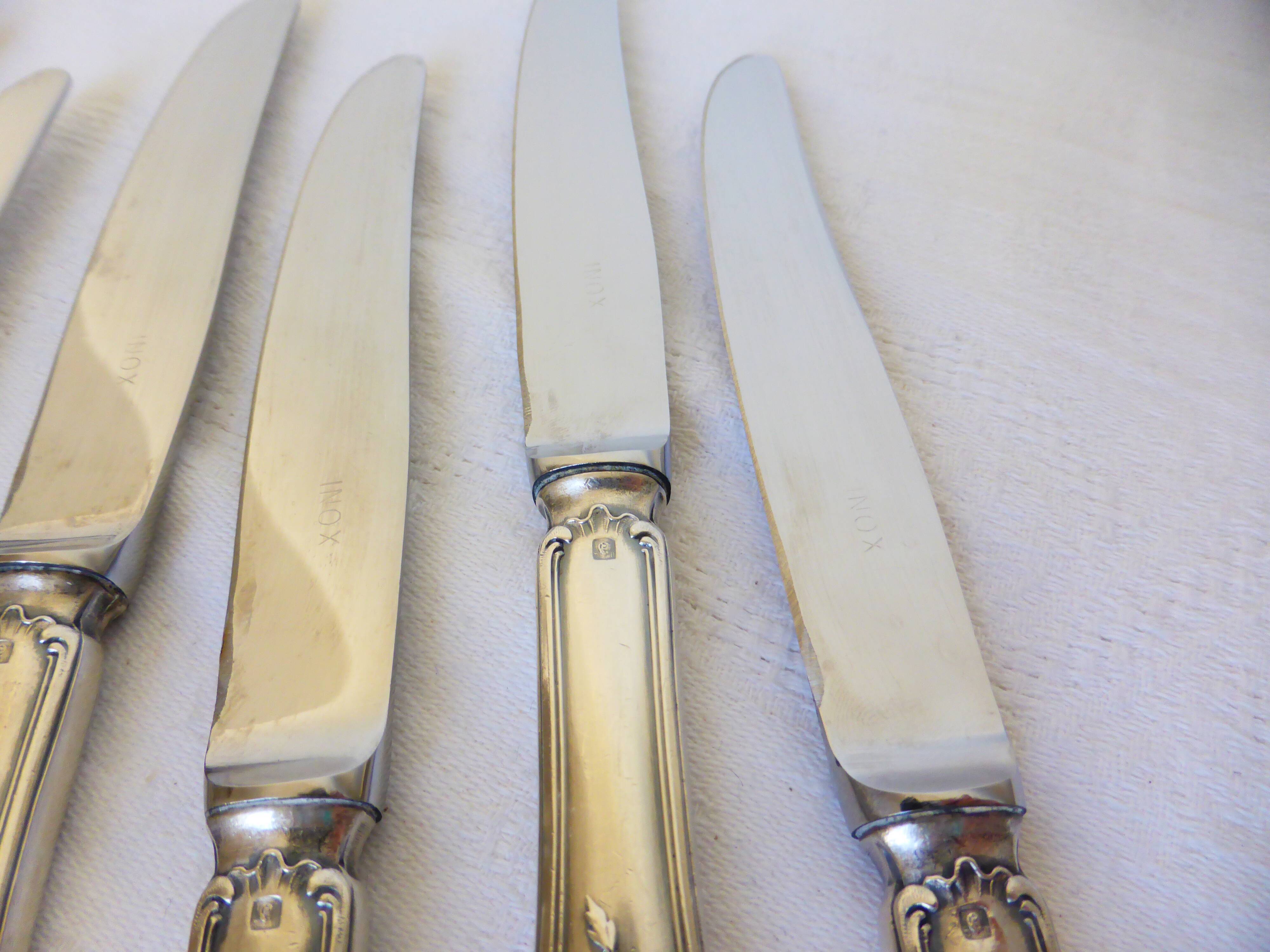 6 dessert knives in silver metal punched 2106271