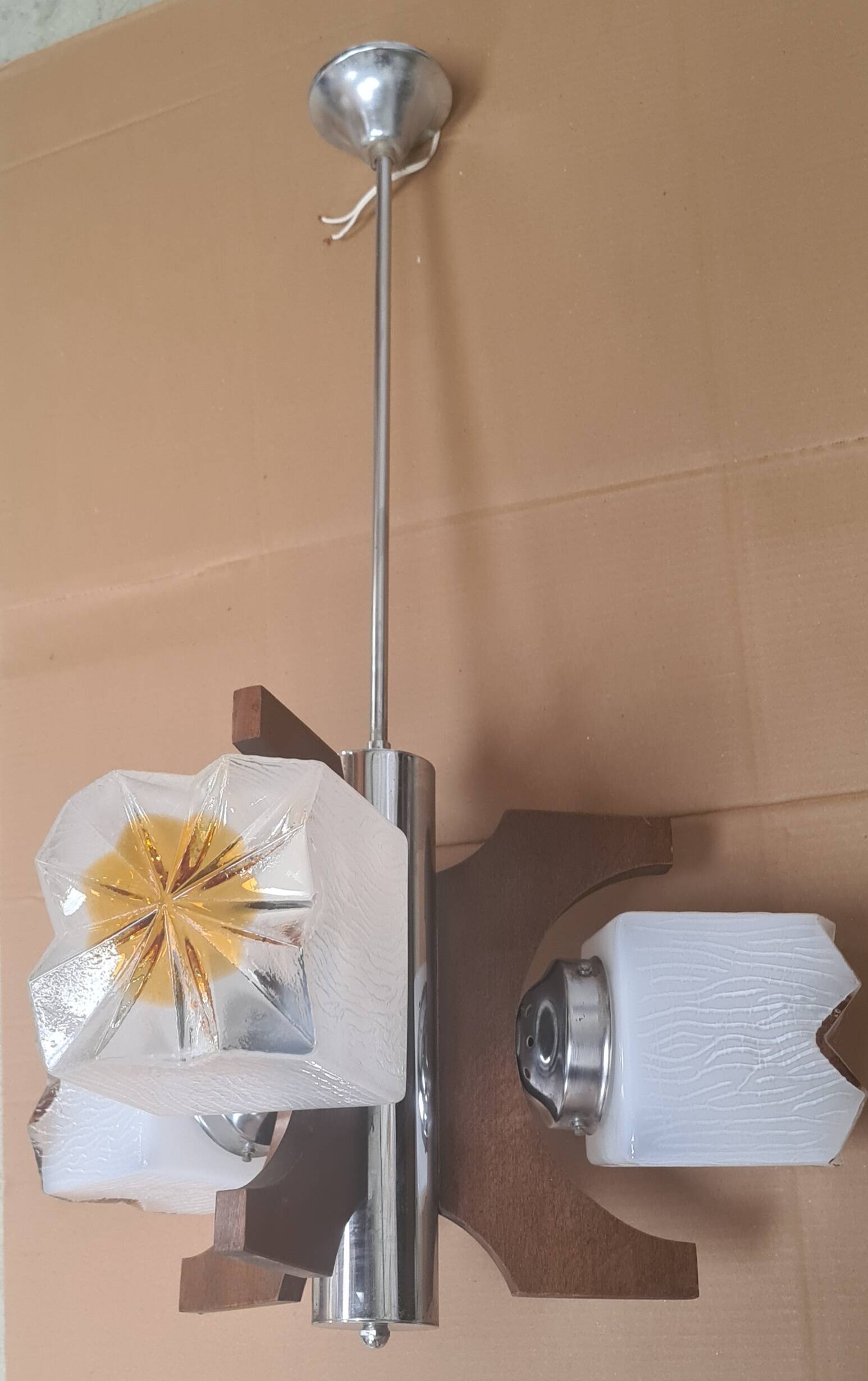 1970s Italian wood chandelier Vintage Italian Carlo Mason Mazzega 47xh73