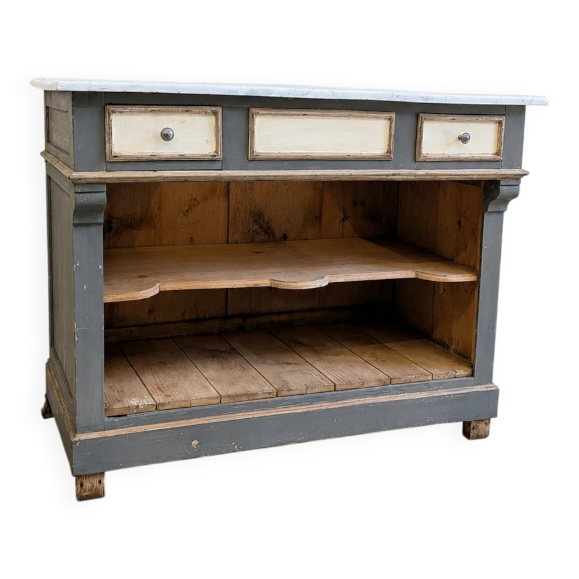 Meuble salle de bain bois & marbre brocante vintafe