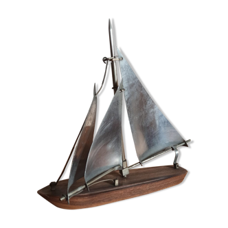 Sculpture Sailboat art deco in wood and metal