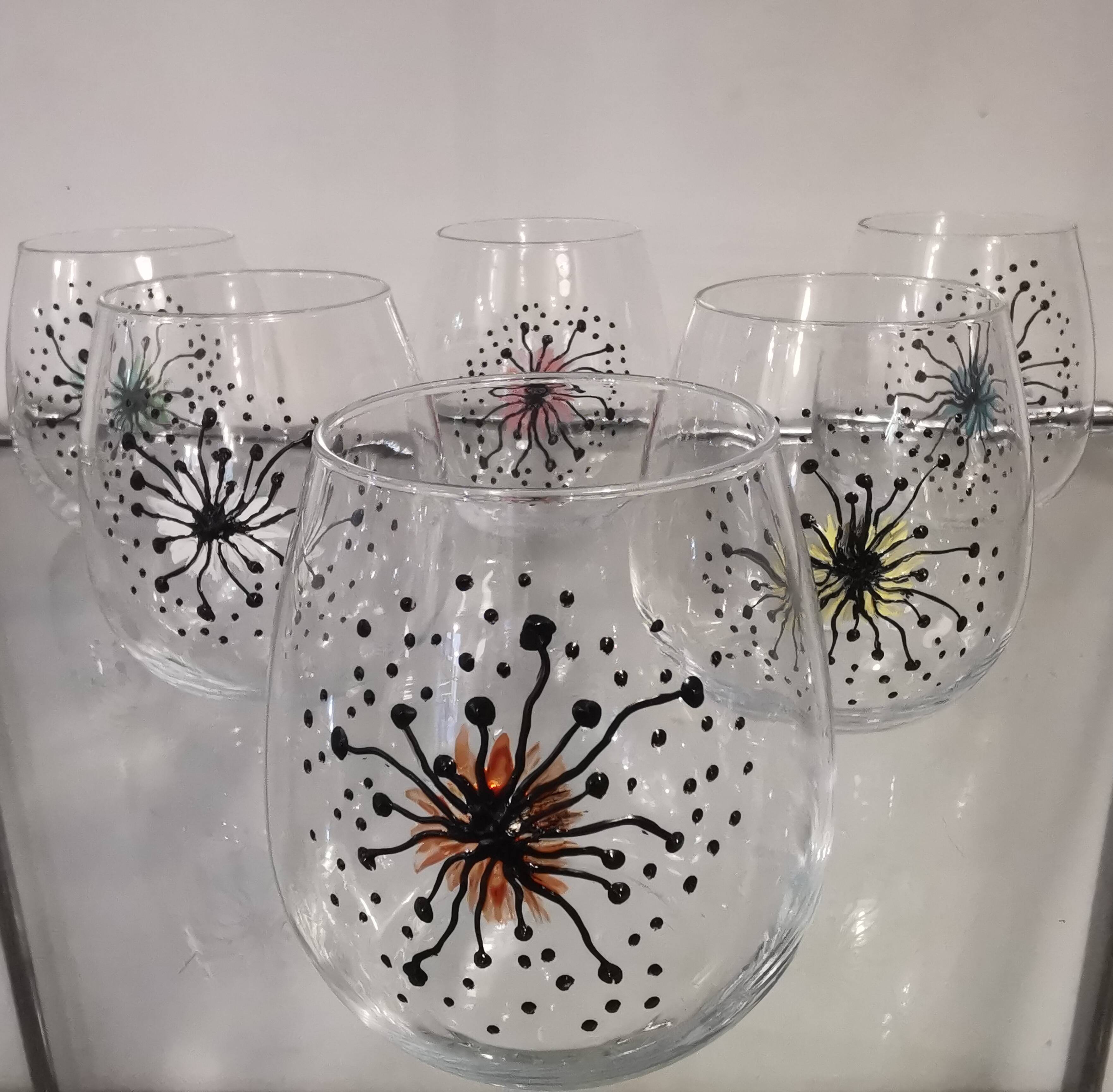 Service of 6 vintage water glasses, handmade decor