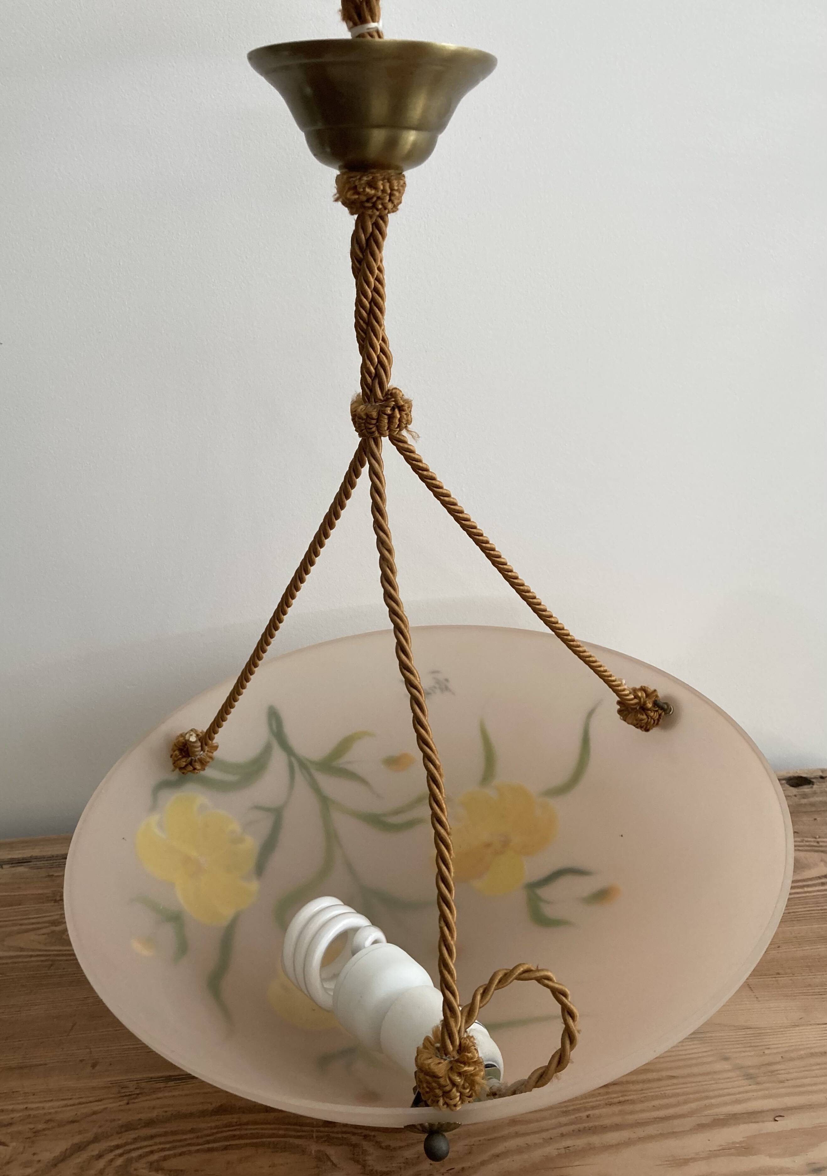 Opaline pendant light hand painted and signed