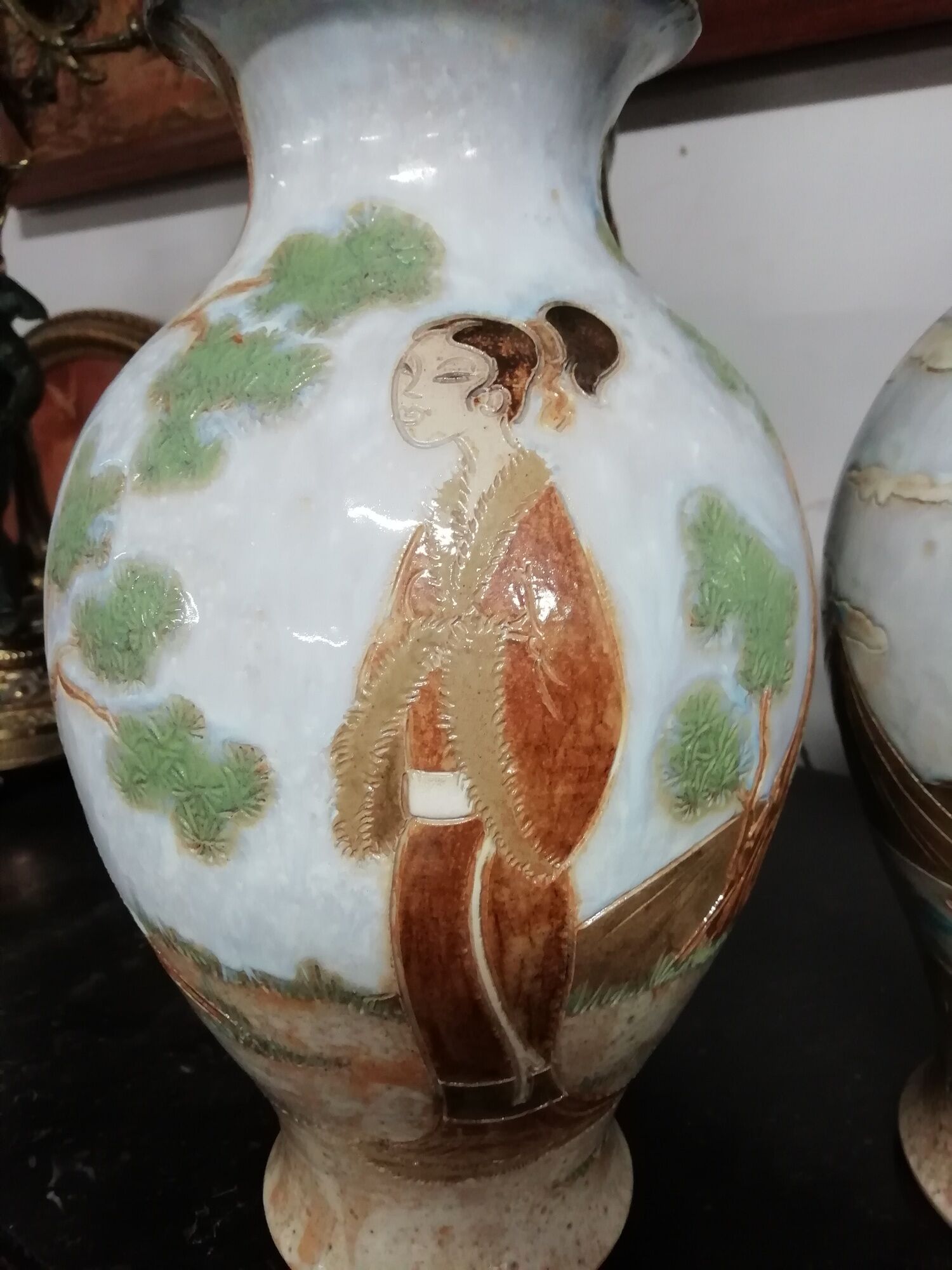 Pair of vases signed Losson in Sandstone decoration Japonisant