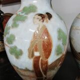 Paire de vases signé Losson en grès décor Japonisant