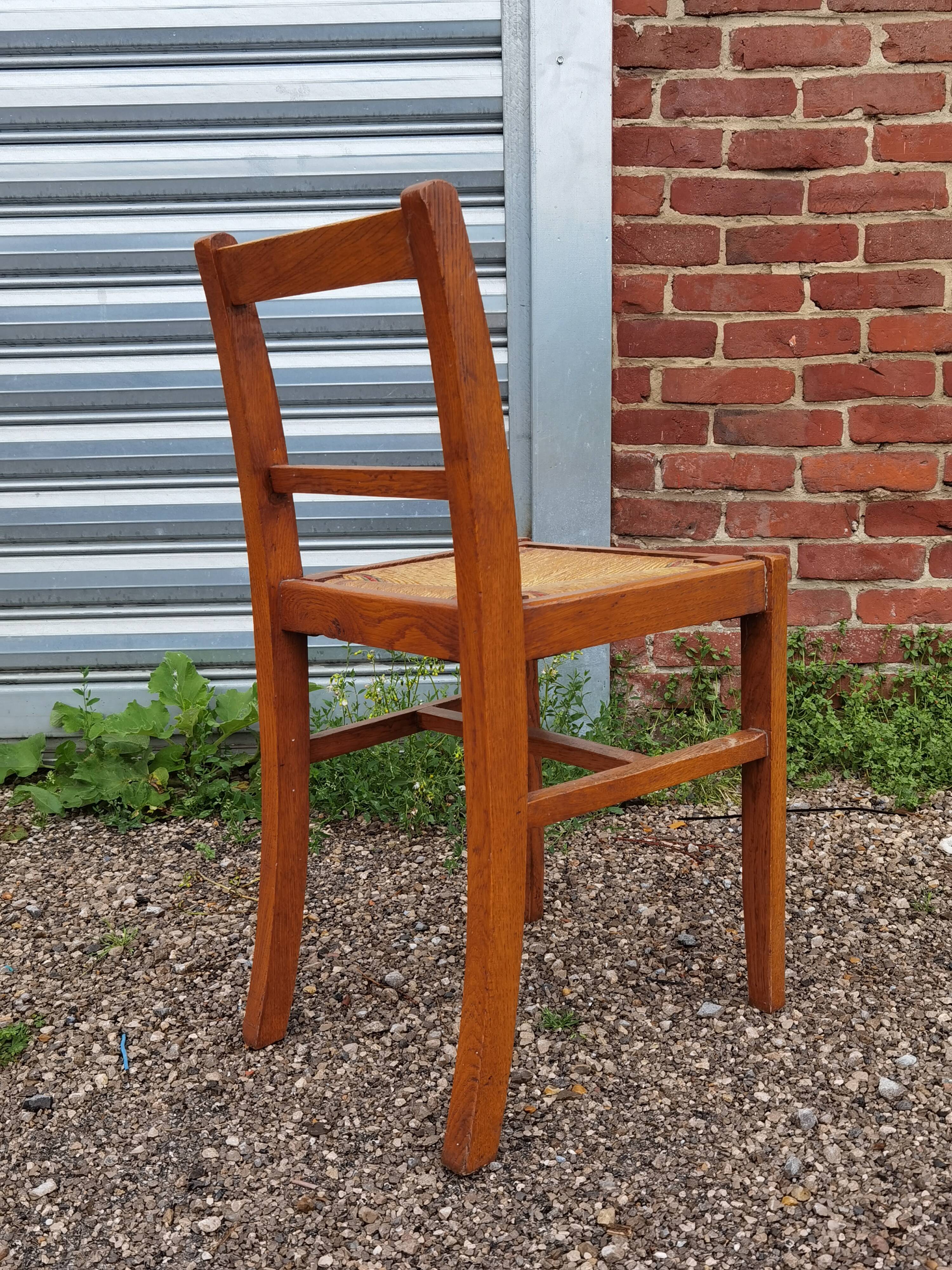 Lot de 8 chaises Reconstruction 1950 Chêne et paille