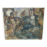 Tour de l'église du village – Peinture à l'huile impressionniste