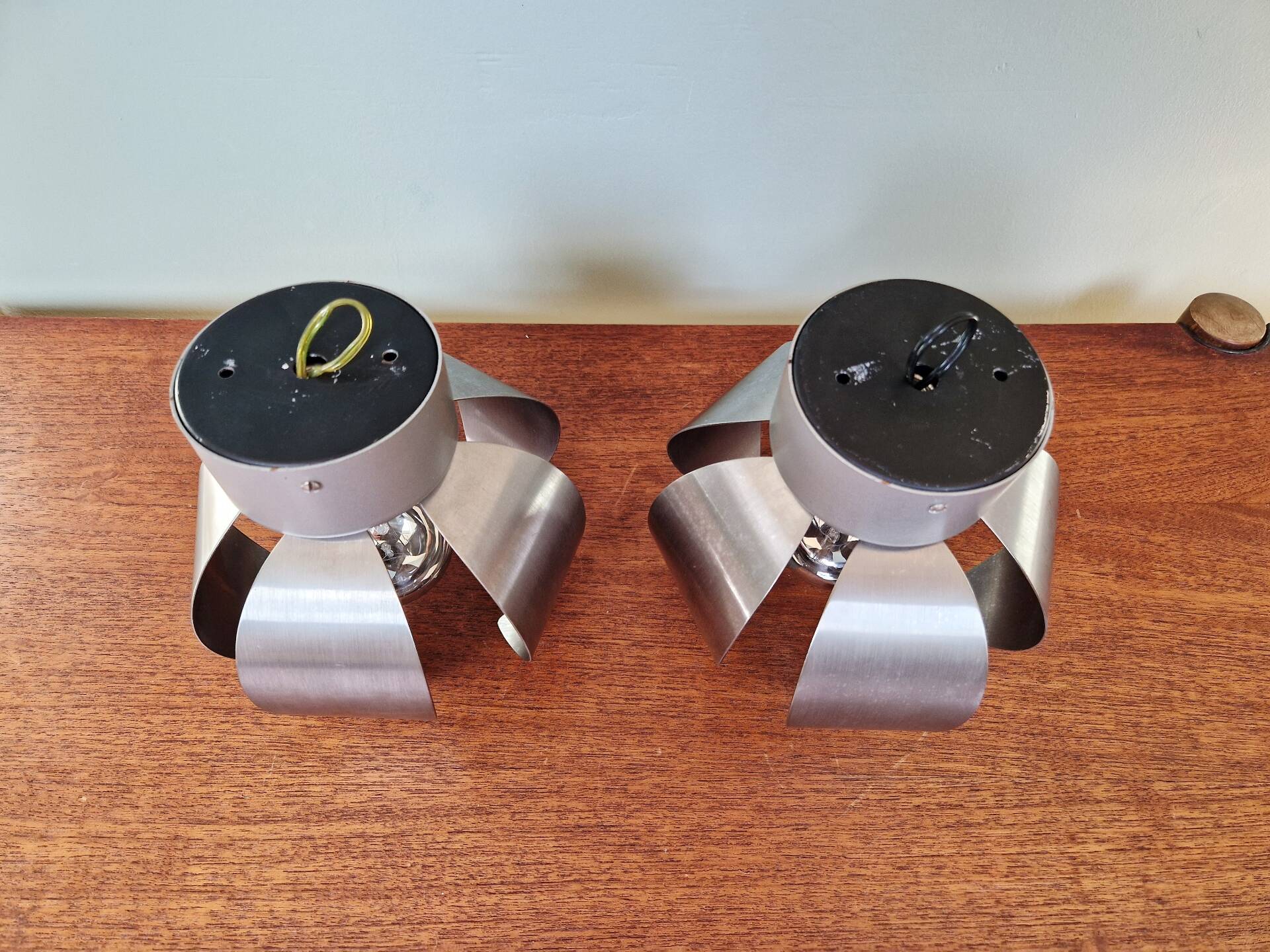 Pair of Space Age wall sconces in chrome metal, 1970s
