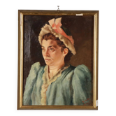 Old painting, female portrait, oil on canvas, Italy, 1892